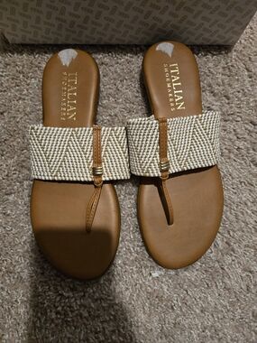 Italian Shoemakers Tan and Cream Woven Thong Sandals